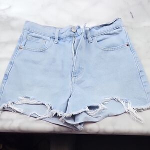 Cello Sky Blue Frayed Hem Jean Shorts